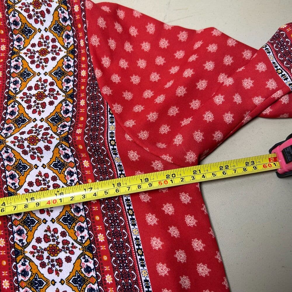 West Kei Talina red and white tie-front boho floral print blouse M - Thumbnail 6