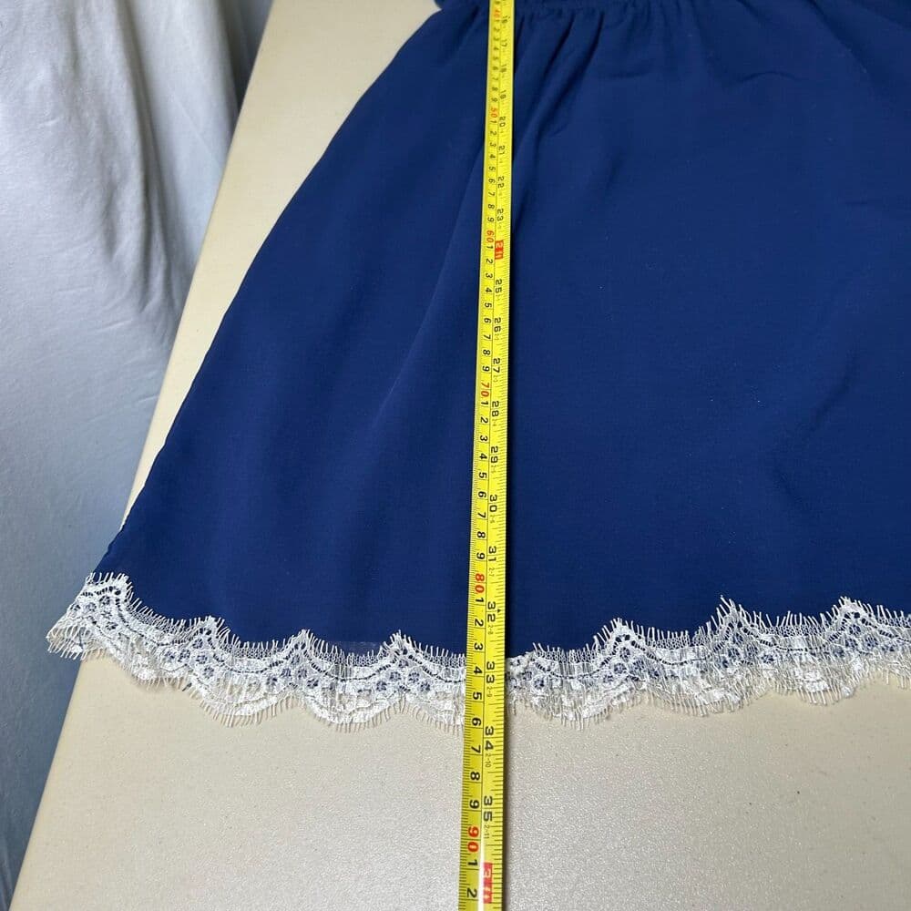 YA Los Angeles navy blue slip dress cream coquette lace fairy core Medium - Thumbnail 6