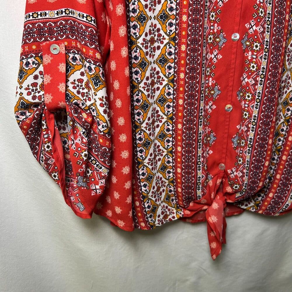 West Kei Talina red and white tie-front boho floral print blouse M - Thumbnail 3