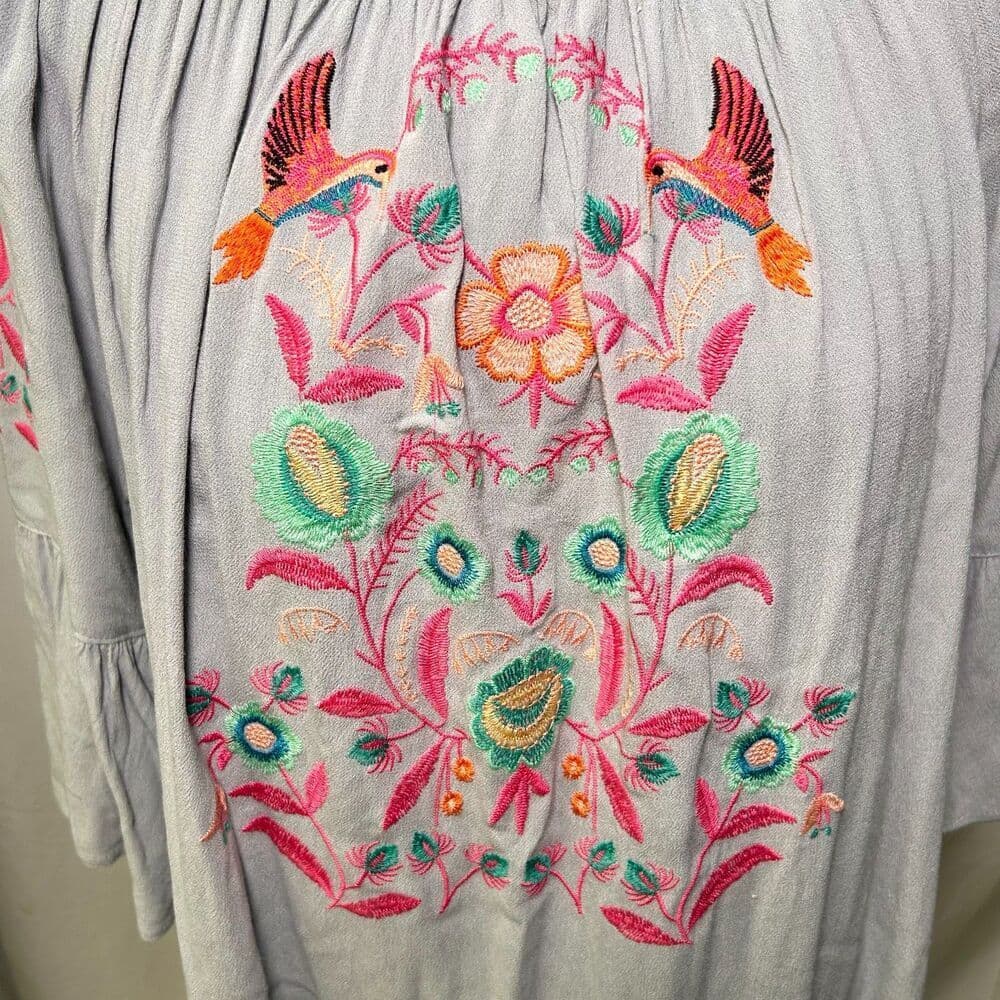 NWT Umgee Light Gray Embroidered Boho Cottagecore Festival Dress Size L - Thumbnail 2