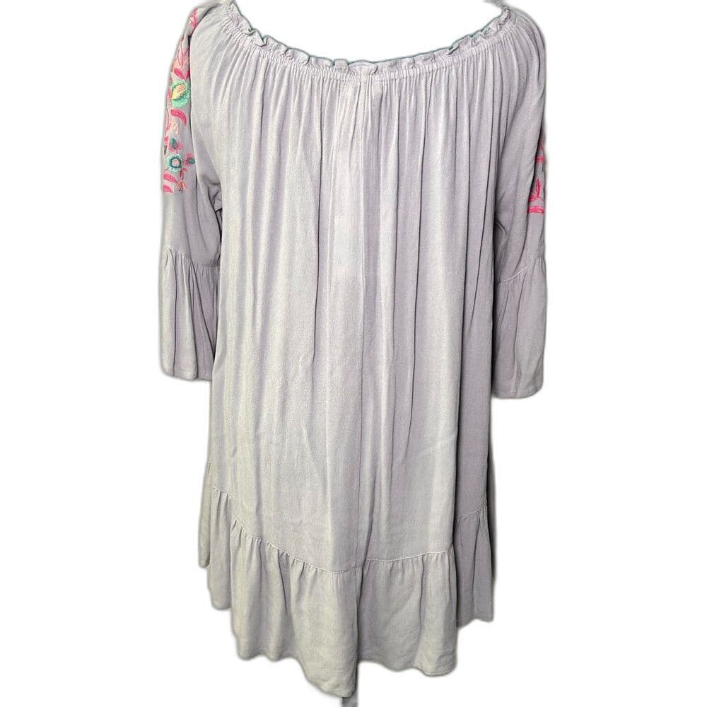 NWT Umgee Light Gray Embroidered Boho Cottagecore Festival Dress Size L - Thumbnail 3