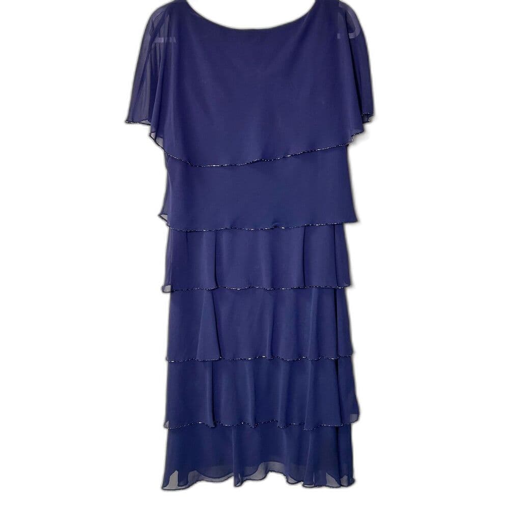 Patra Navy Tiered Evening Dress w/ Beaded Scallop Layers Size 18 Mother of Bride - Thumbnail 3
