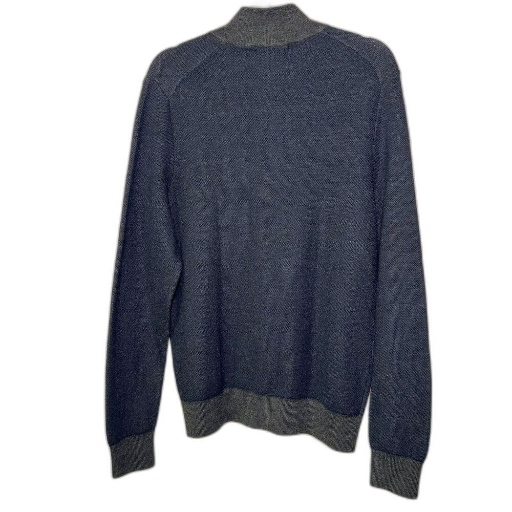 Joseph Abboud Navy Blue Full Zip Cardigan w/ Gray Trim Large - Thumbnail 2