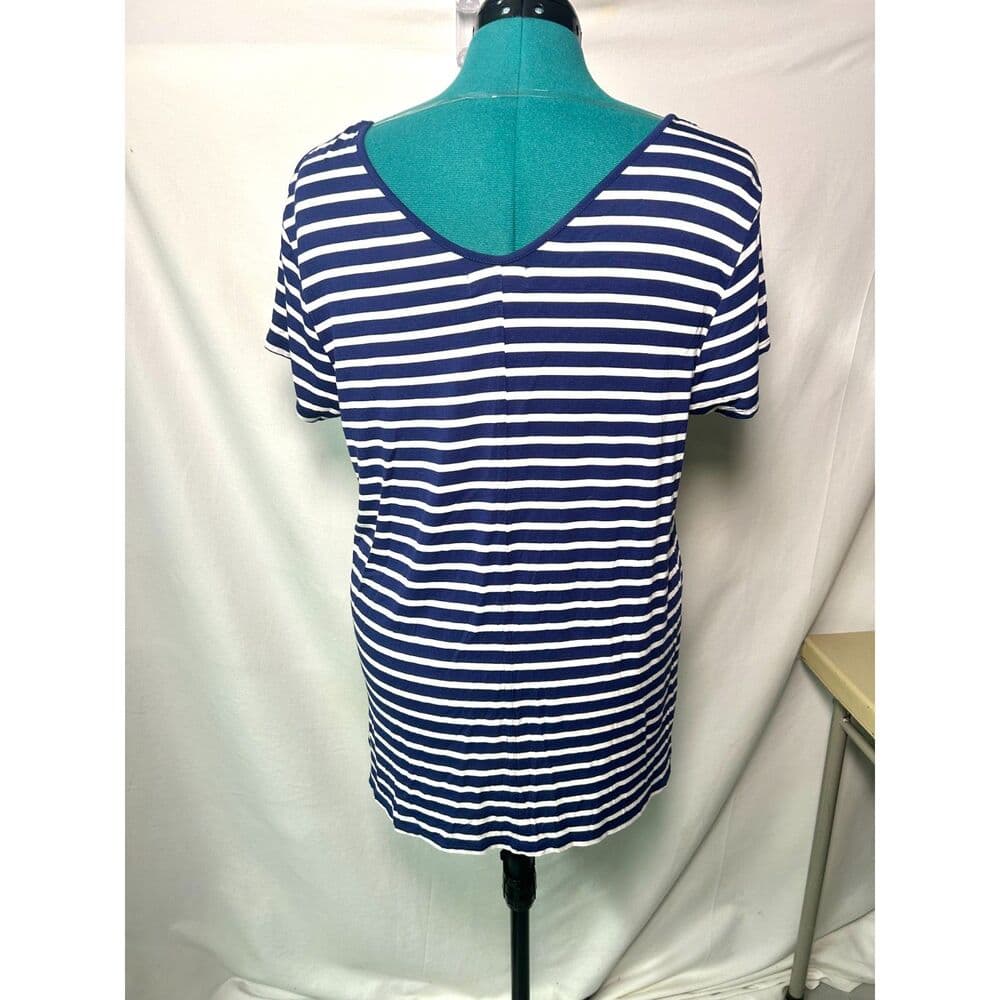 NWT Cupio Navy & White Striped V-Neck Top XL - Thumbnail 6
