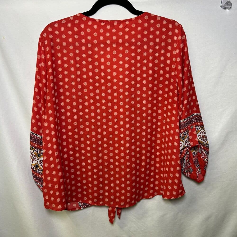 West Kei Talina red and white tie-front boho floral print blouse M - Thumbnail 5