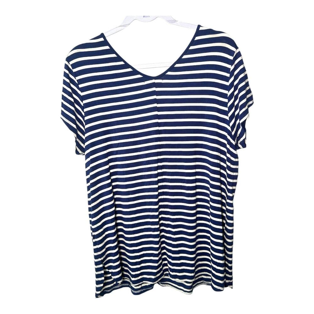 NWT Cupio Navy & White Striped V-Neck Top XL - Thumbnail 2