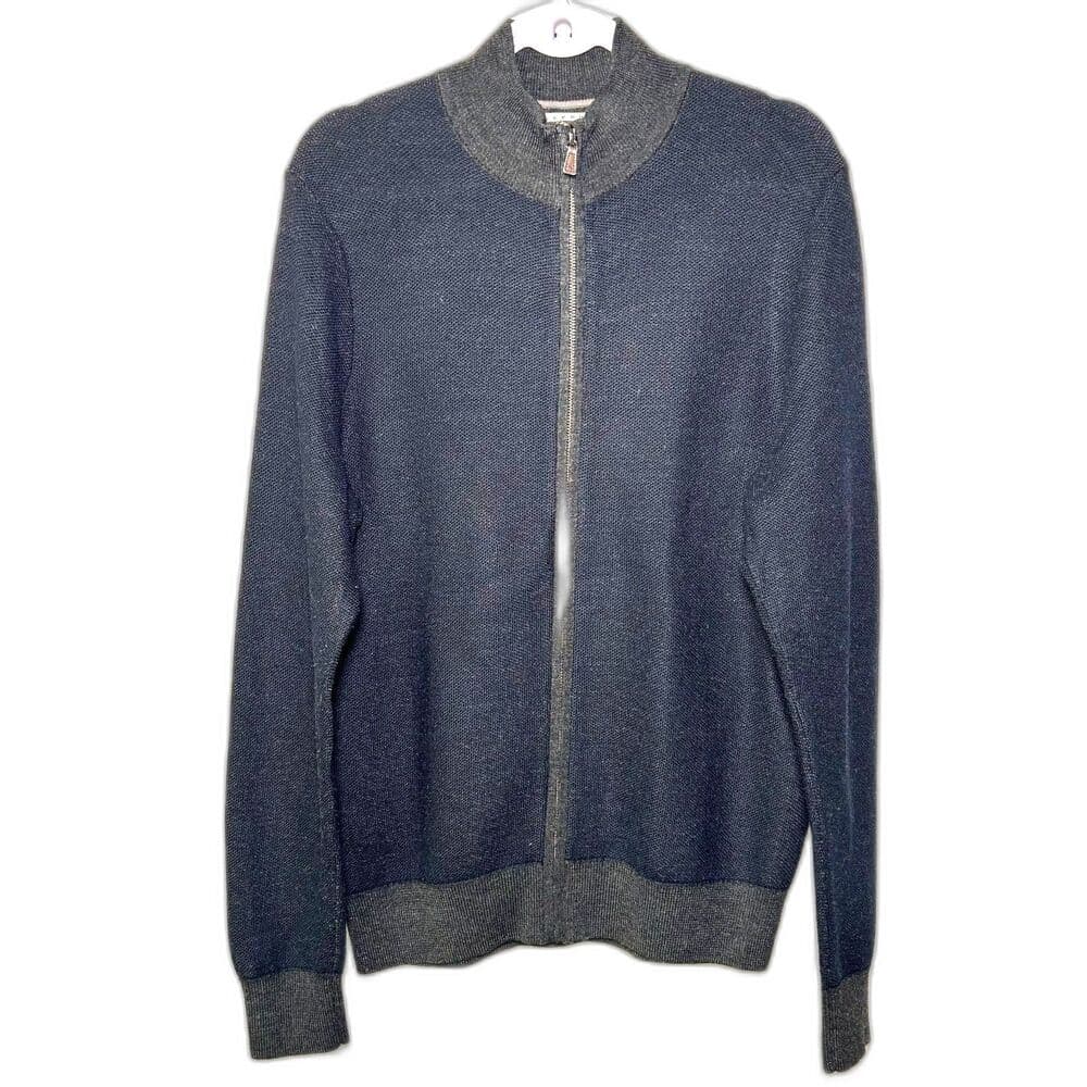 Joseph Abboud Navy Blue Full Zip Cardigan w/ Gray Trim Large - Thumbnail 8