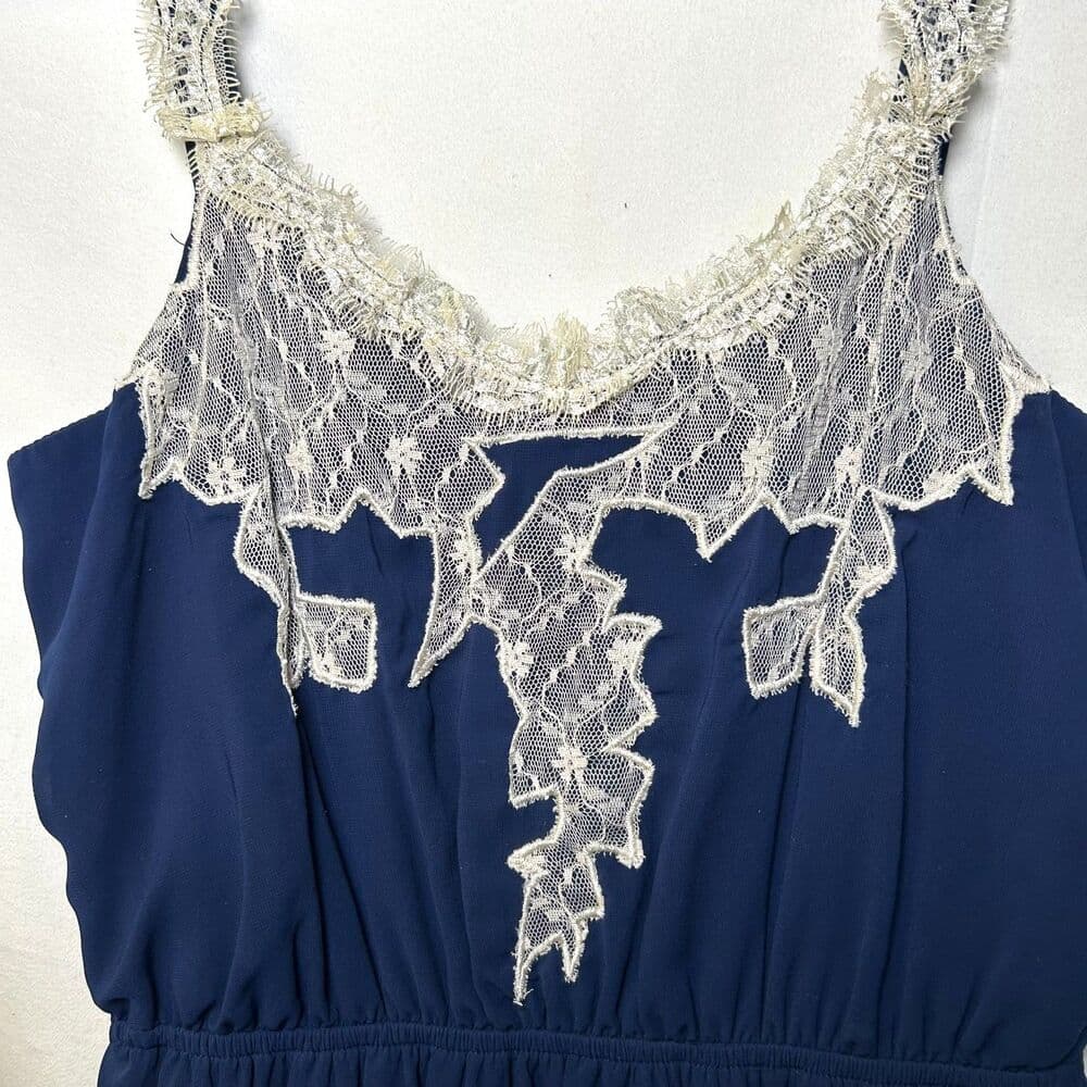 YA Los Angeles navy blue slip dress cream coquette lace fairy core Medium