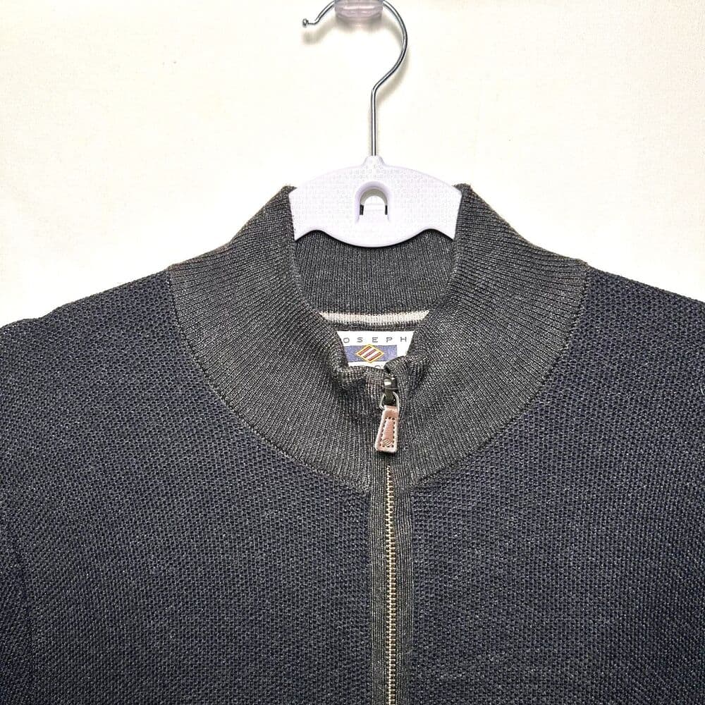 Joseph Abboud Navy Blue Full Zip Cardigan w/ Gray Trim Large