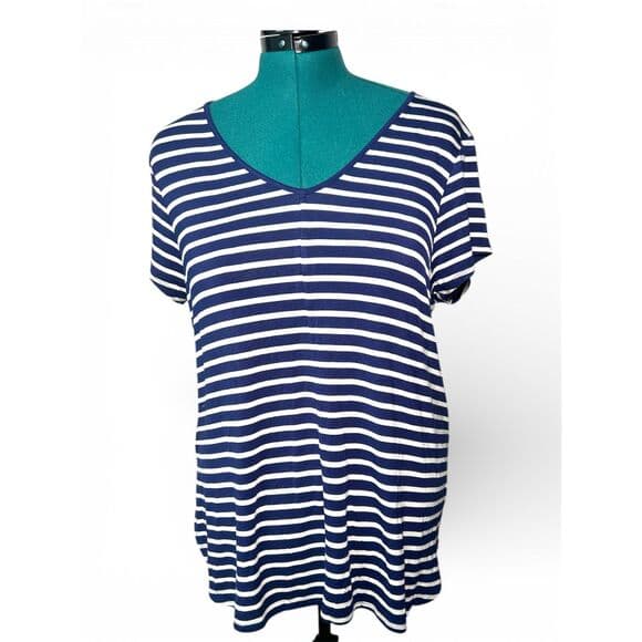 NWT Cupio Navy & White Striped V-Neck Top XL - Thumbnail 13