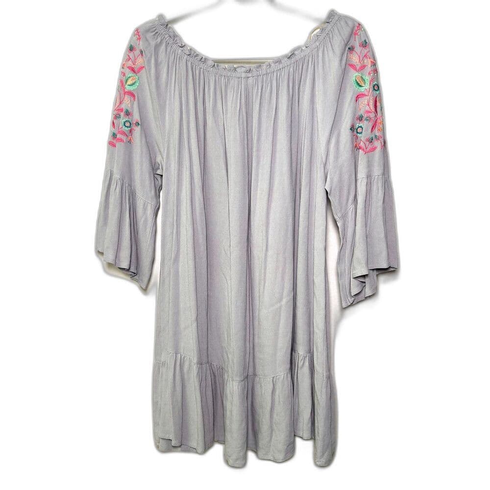 NWT Umgee Light Gray Embroidered Boho Cottagecore Festival Dress Size L - Thumbnail 6