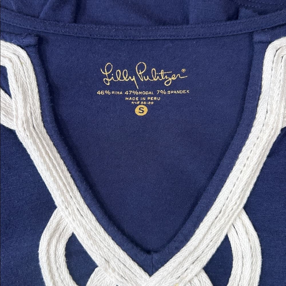 Lilly Pulitzer Nautical Navy Blue Women's Top with White Trim Size S - Thumbnail 4