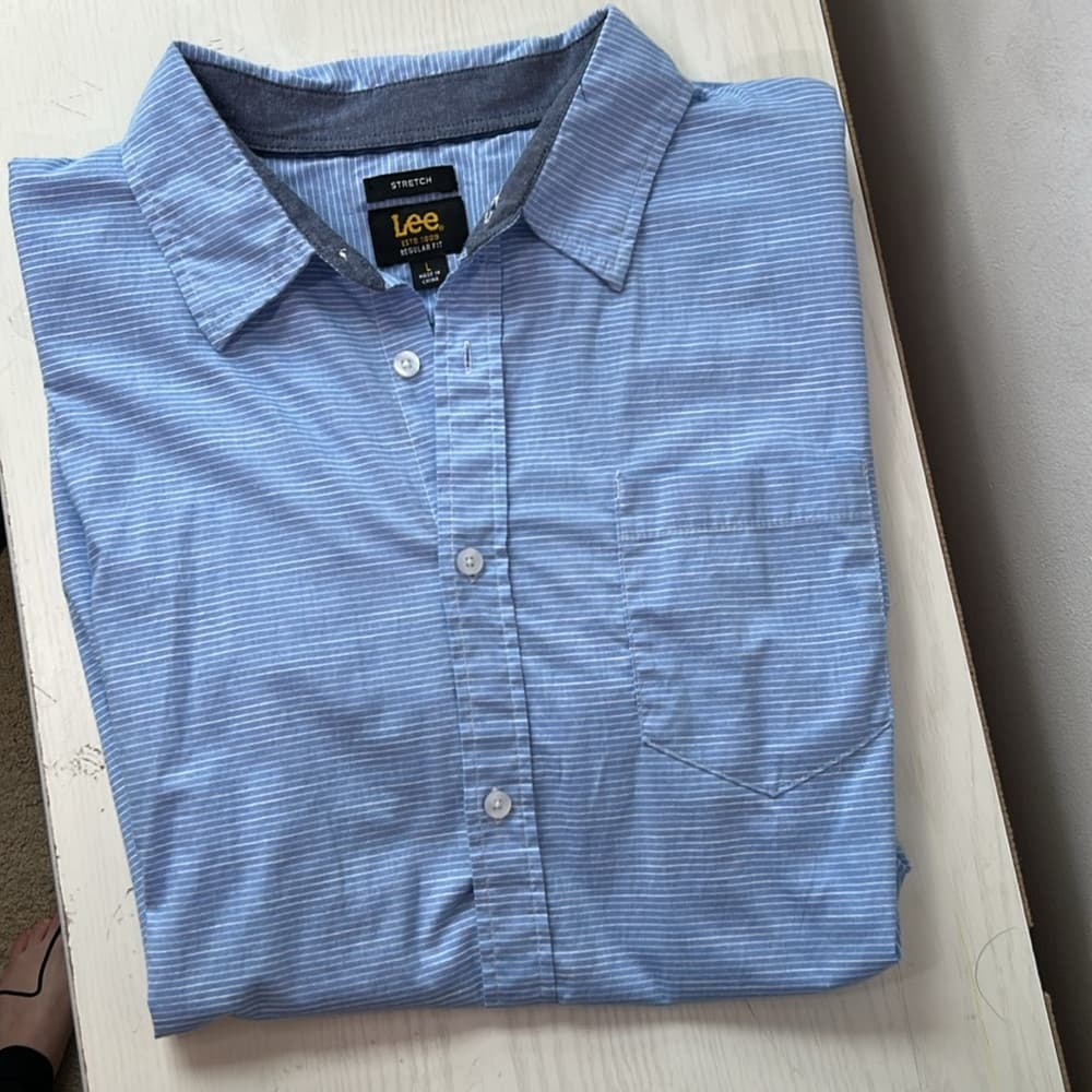 Lee Men's Blue Short Sleeve Stretch Shirt regular Fit Size L - Thumbnail 4
