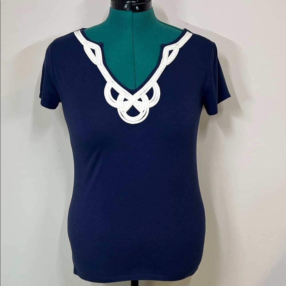 Lilly Pulitzer Nautical Navy Blue Women's Top with White Trim Size S - Thumbnail 8