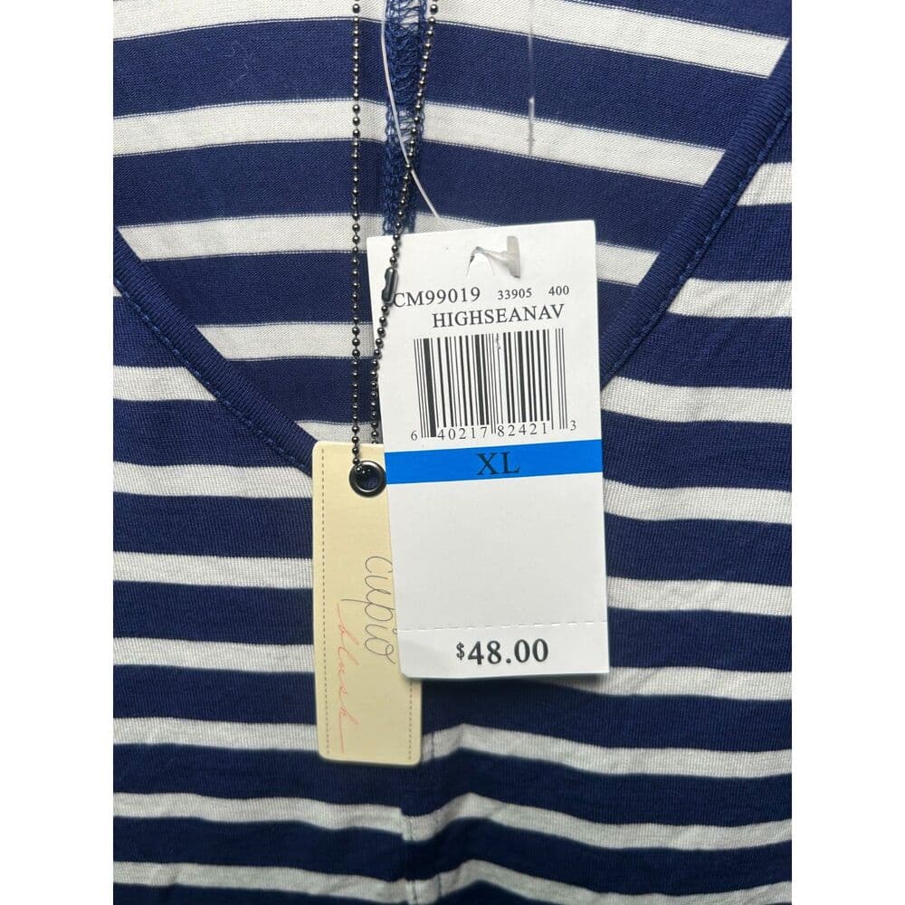NWT Cupio Navy & White Striped V-Neck Top XL - Thumbnail 8