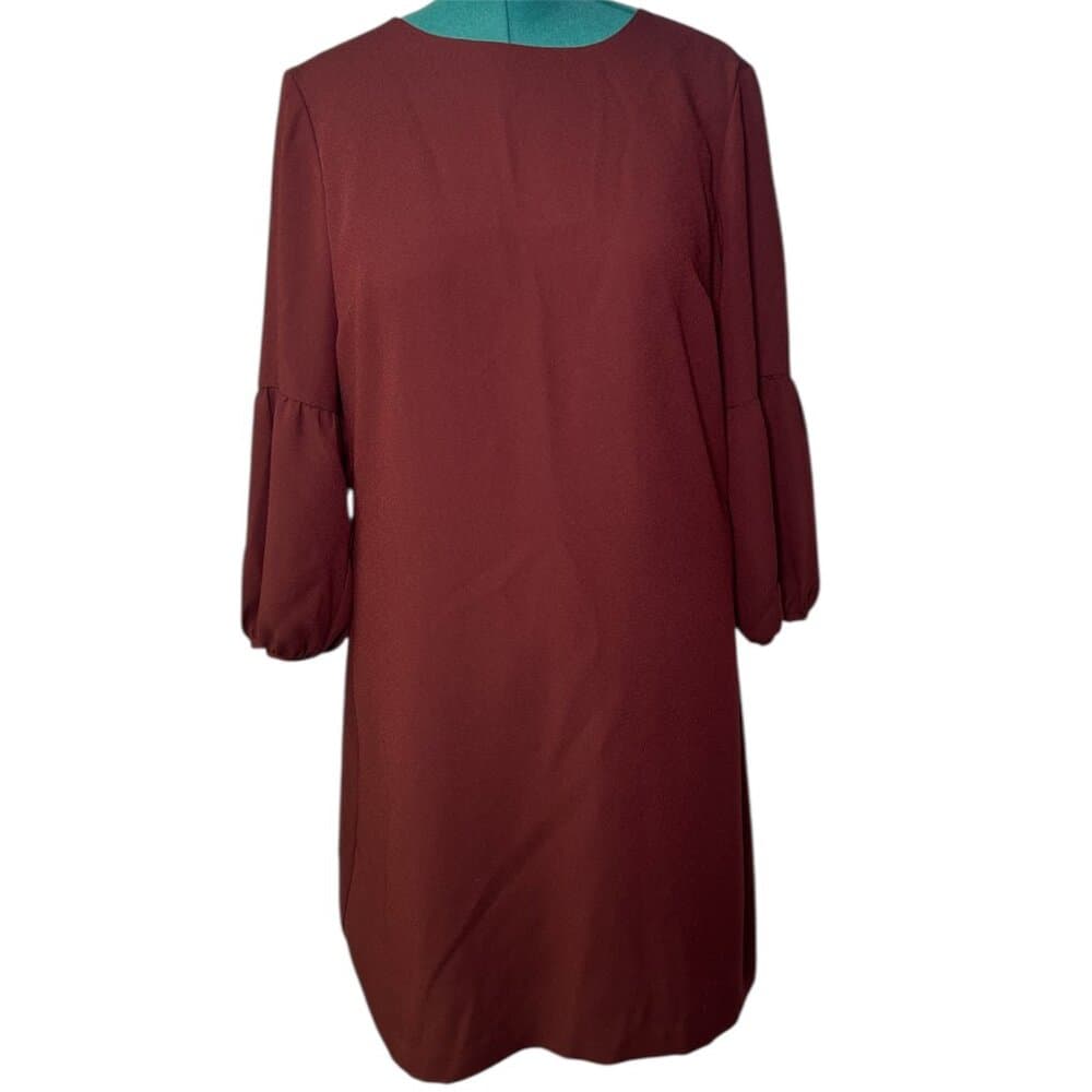 Ann Taylor Maroon Bell Sleeve Shift Dress Size 12 - Thumbnail 10
