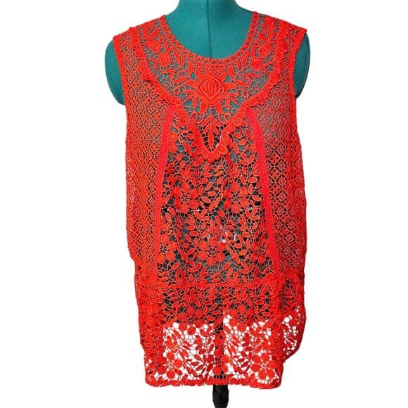 NWT Anthropologie Tiny Red Gardenia Lace Top XL Festival Bohemian - Thumbnail 12