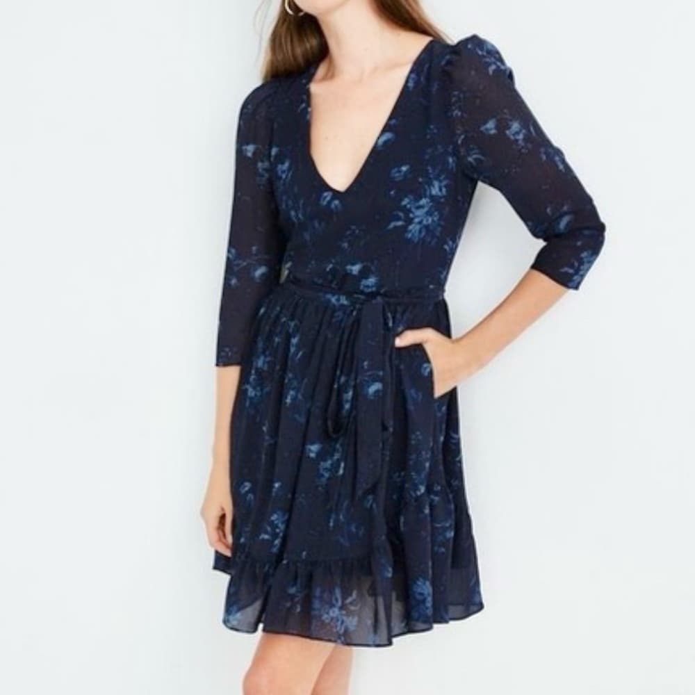 Madewell Blue Floral Dress 3/4 sleeve dress Size 0 - Thumbnail 9