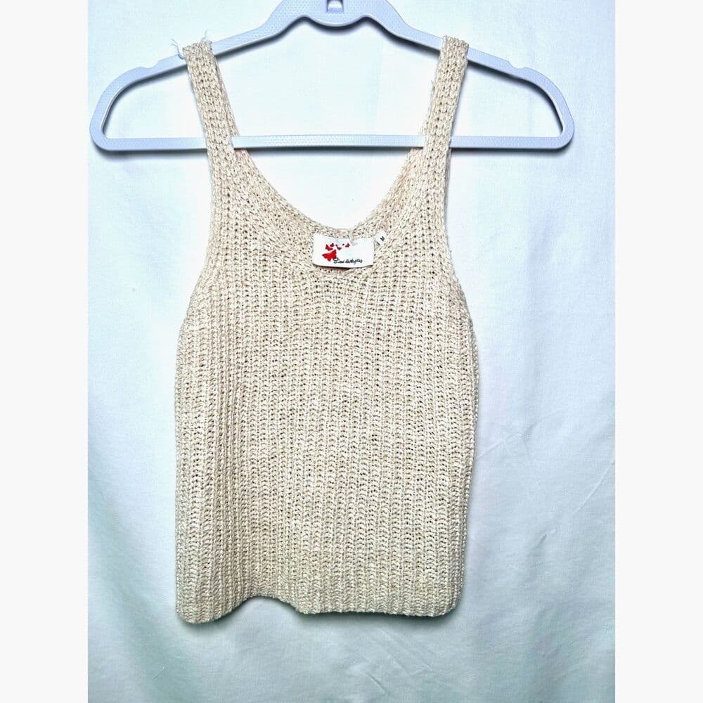 8 Red Butterflies cream crochet knit cropped boho festival tanktop Medium - Thumbnail 10
