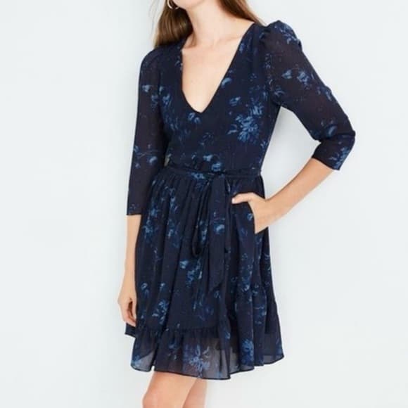 Madewell Blue Floral Dress 3/4 sleeve dress Size 0 - Thumbnail 10