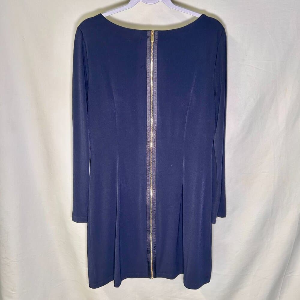 Vince Camuto long-sleeve navy blue shift dress with a jeweled neckline Size 12 - Thumbnail 4