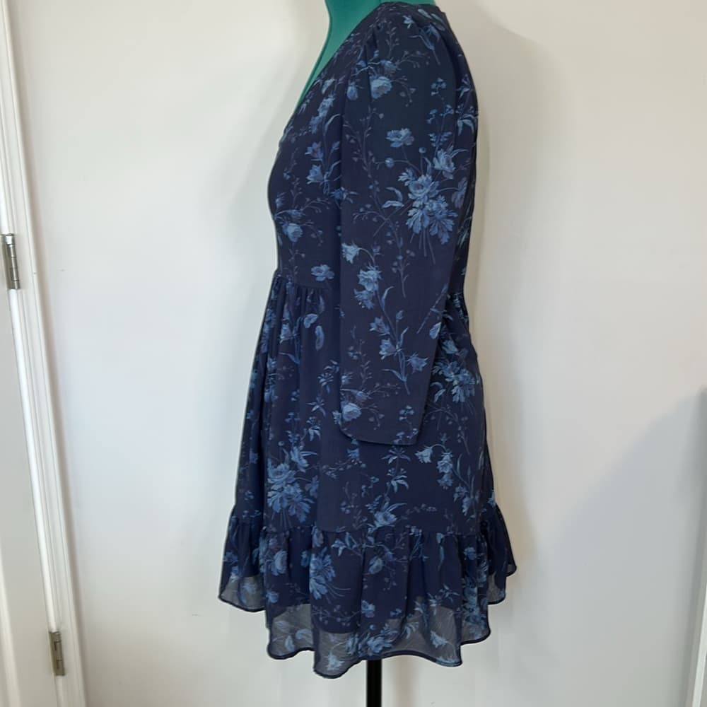 Madewell Blue Floral Dress 3/4 sleeve dress Size 0 - Thumbnail 2