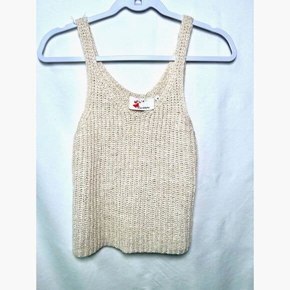 8 Red Butterflies cream crochet knit cropped boho festival tanktop Medium - Thumbnail 11