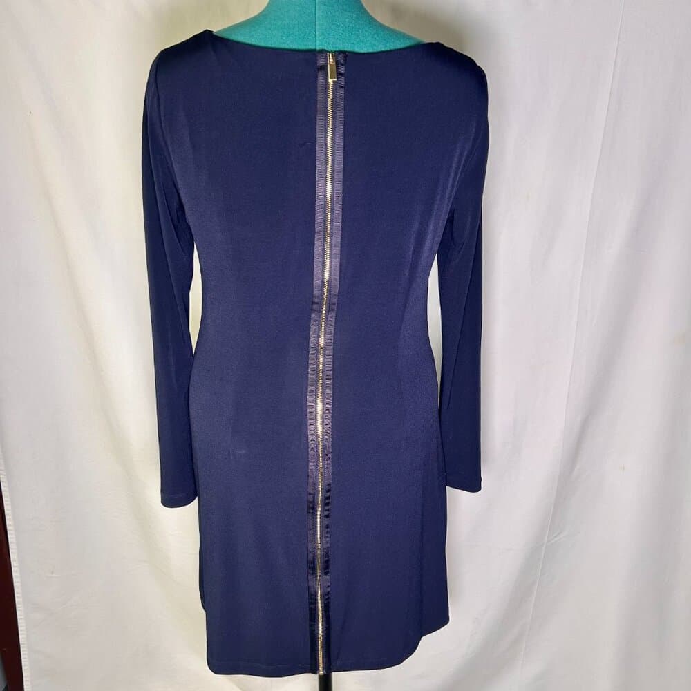 Vince Camuto long-sleeve navy blue shift dress with a jeweled neckline Size 12 - Thumbnail 5
