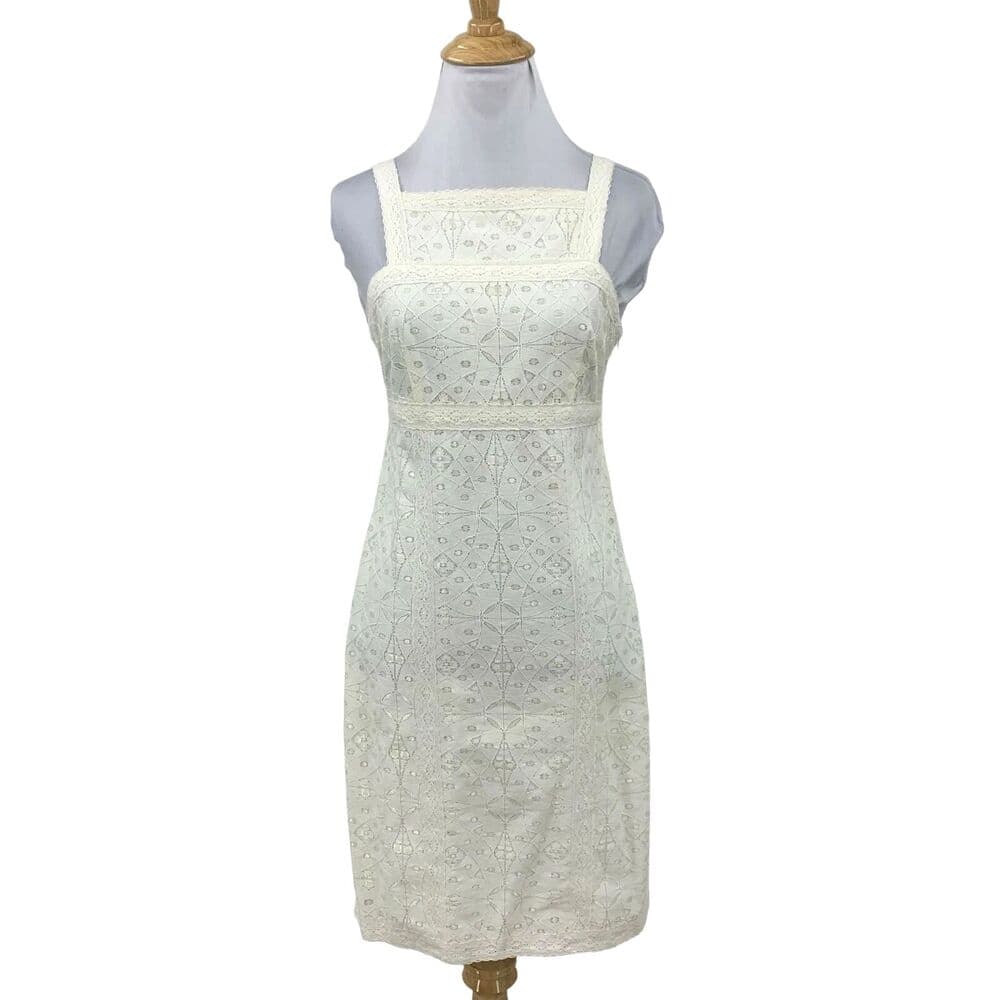 NWT MSSP Sheath Dress Womens S Ivory Lace Sleeveless Square Neck - Thumbnail 10