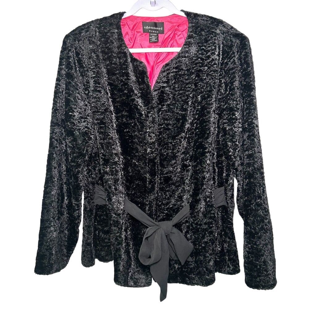 Earth Connected Woman black crushed velvet button-up belted blazer 22W - Thumbnail 8
