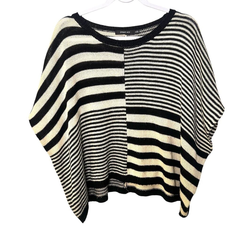 Epique Moi black and white striped knit poncho sweater. Size S/M - Thumbnail 7