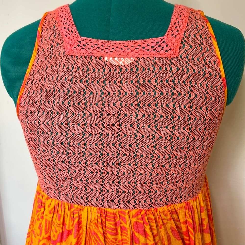 Free People Intimately Floral Orange Pink Sleeveless Dress Nightgown Size Small - Thumbnail 3