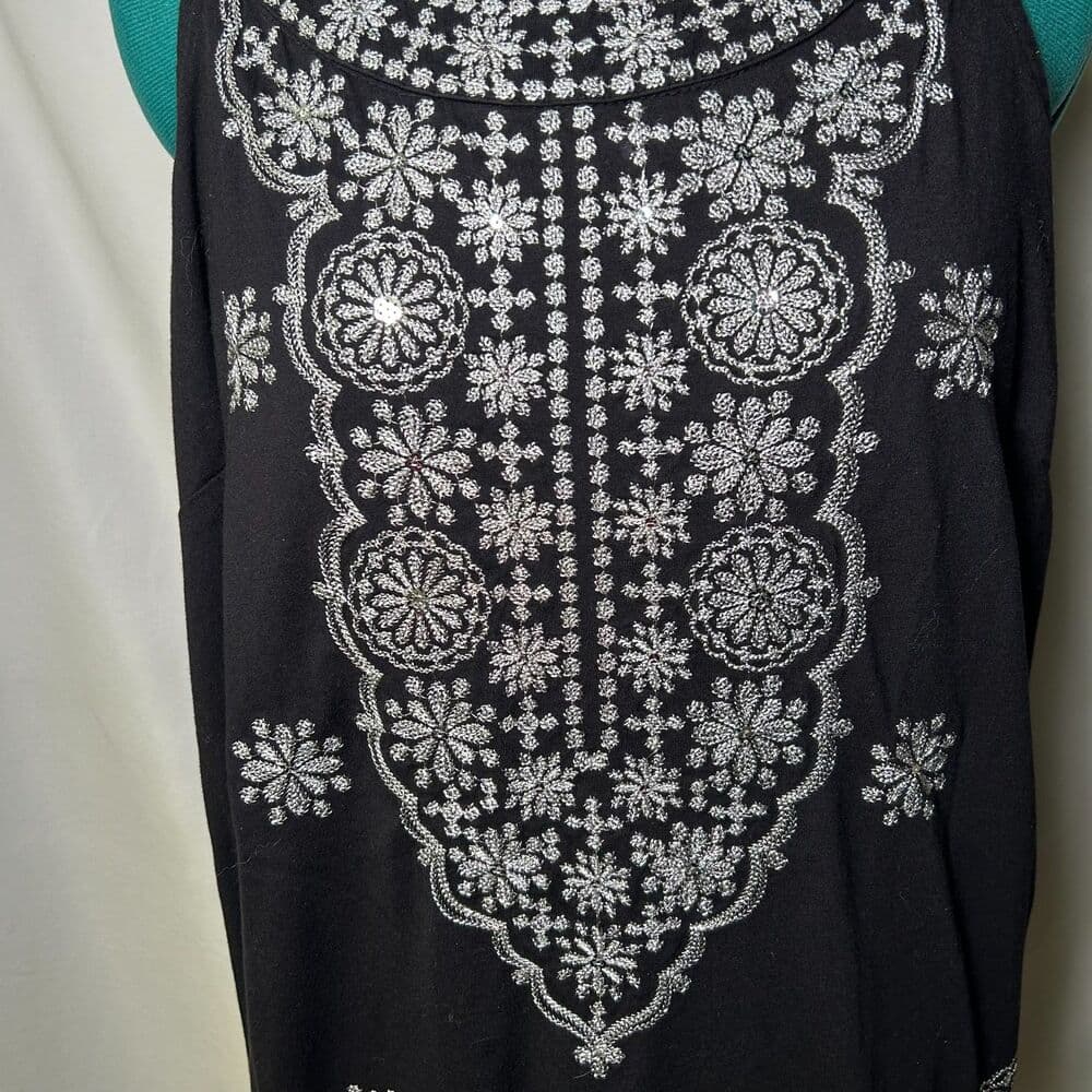 INC Black Silver Metallic Embroidered Medallions Shift Dress Beading - Thumbnail 2
