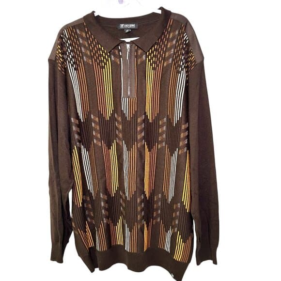 Vintage Stacy Adams brown collared 1/4 zip pullover sweater 4XL - Thumbnail 11