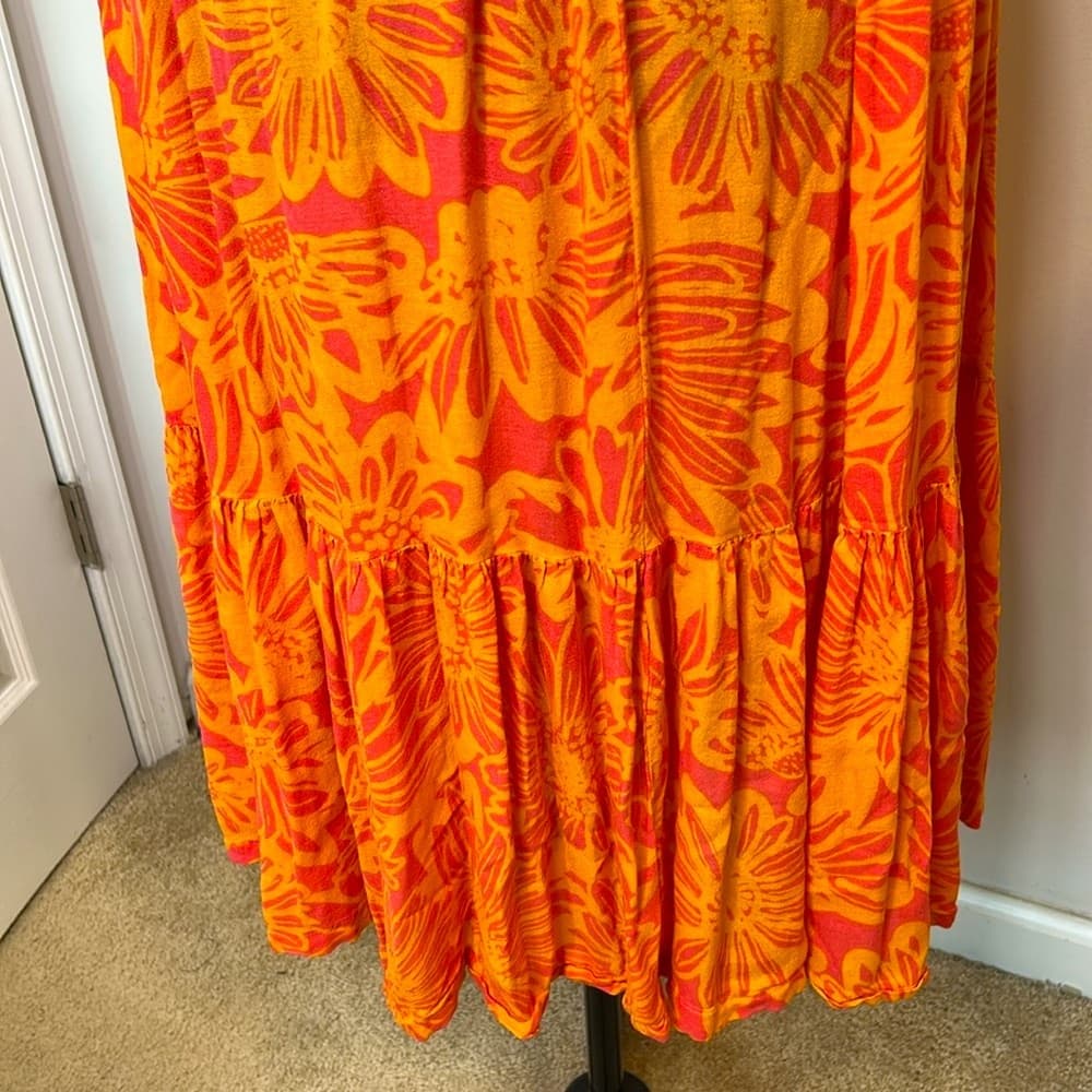Free People Intimately Floral Orange Pink Sleeveless Dress Nightgown Size Small - Thumbnail 4