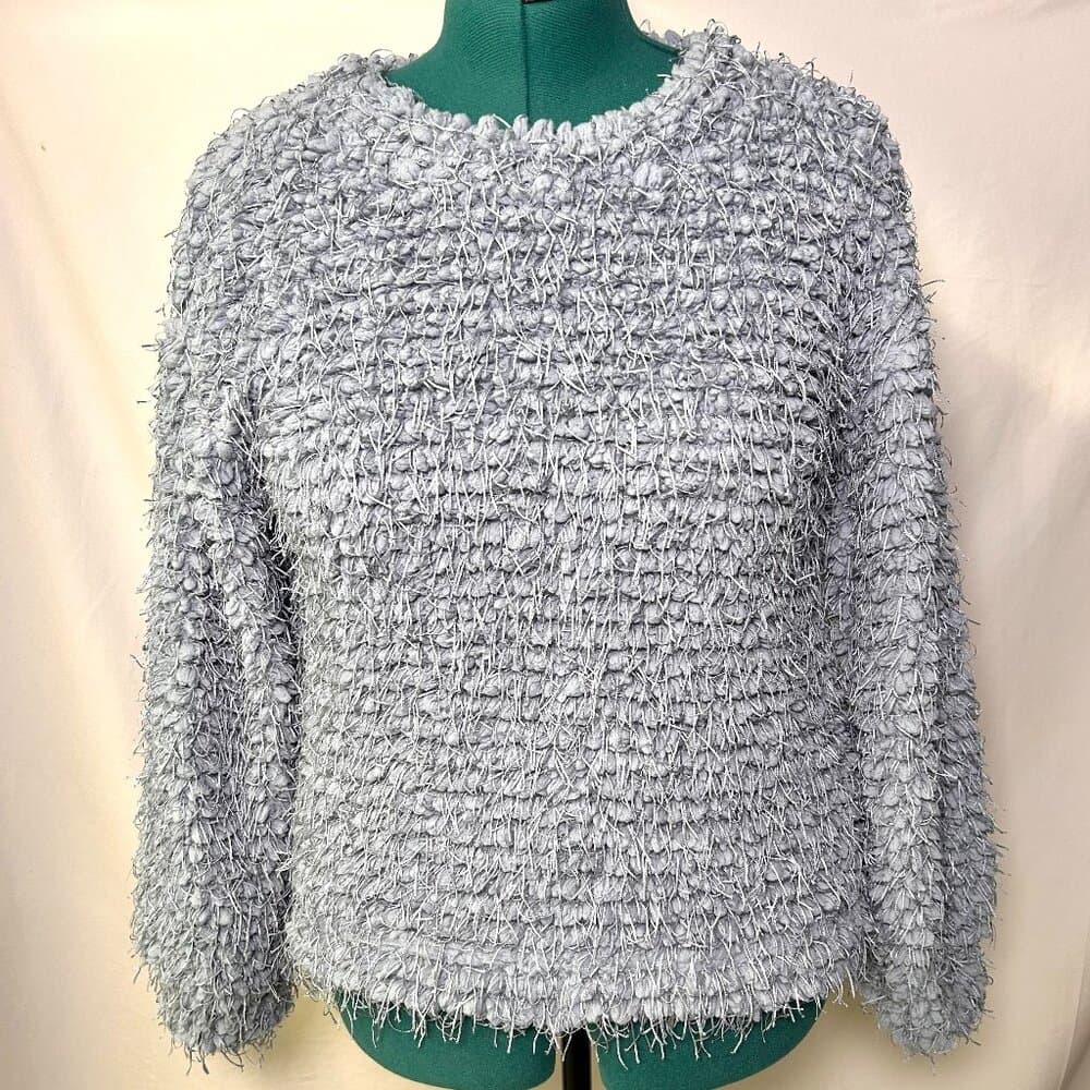 Vince Camuto Blue eyelash fringe textured crewneck sweater Size XS - Thumbnail 2