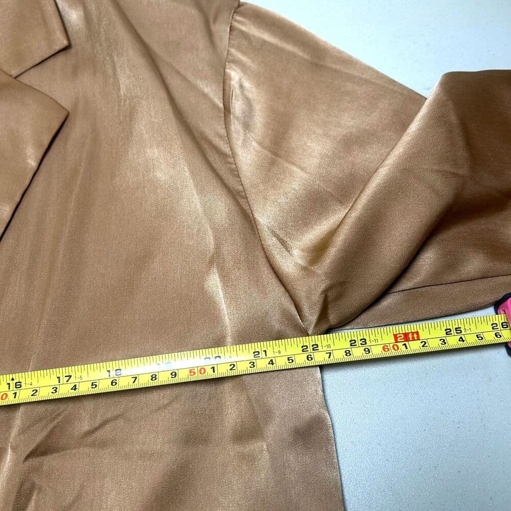 satin-finish single-button oversized gold color blazer medium - Thumbnail 5