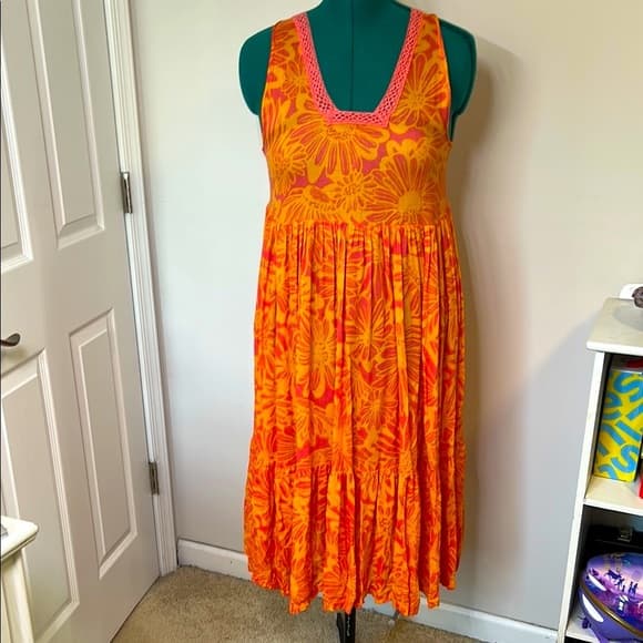 Free People Intimately Floral Orange Pink Sleeveless Dress Nightgown Size Small - Thumbnail 8