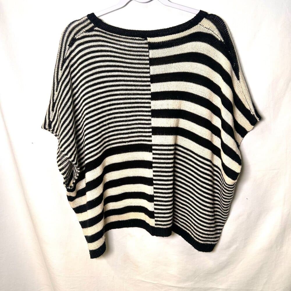 Epique Moi black and white striped knit poncho sweater. Size S/M - Thumbnail 2