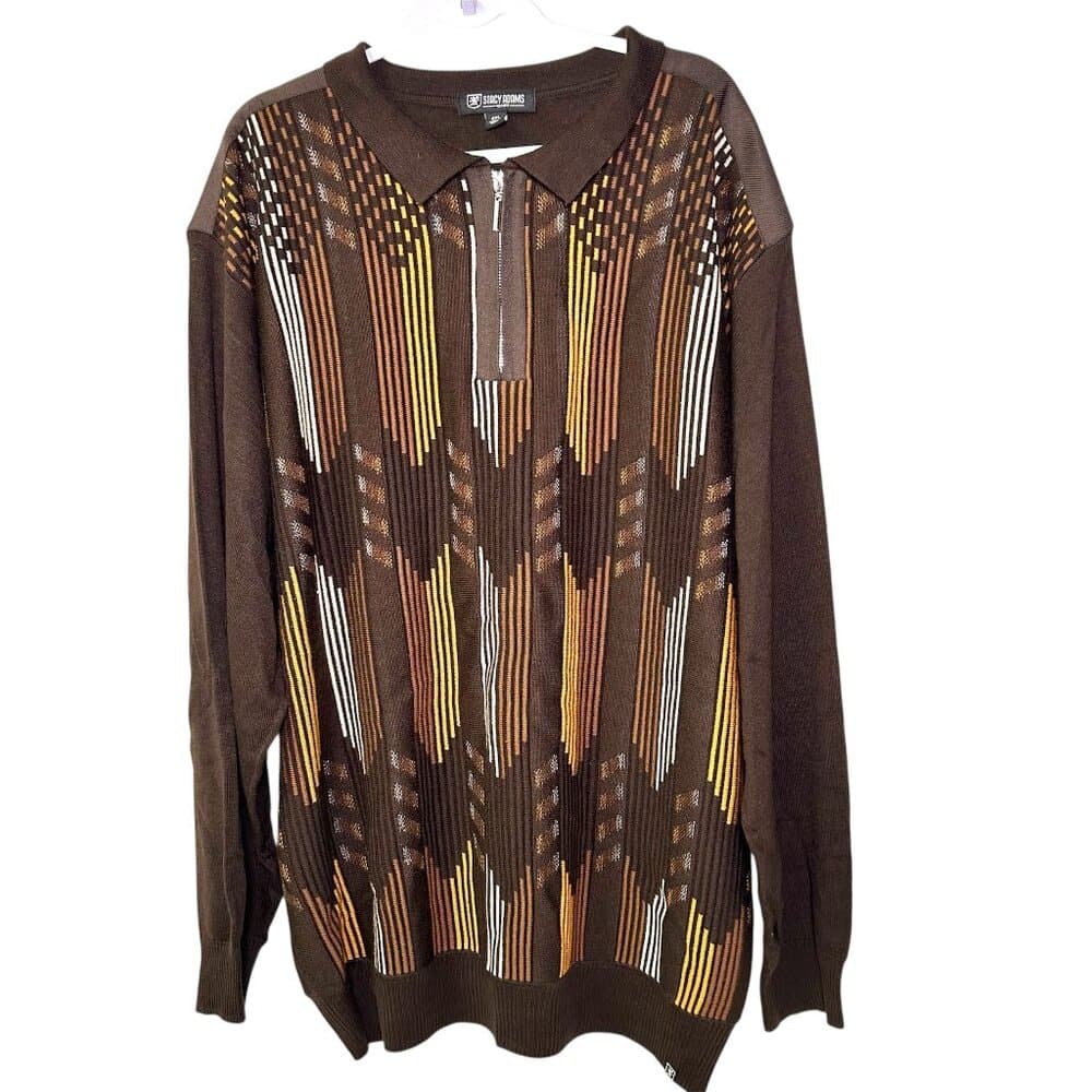 Vintage Stacy Adams brown collared 1/4 zip pullover sweater 4XL - Thumbnail 10