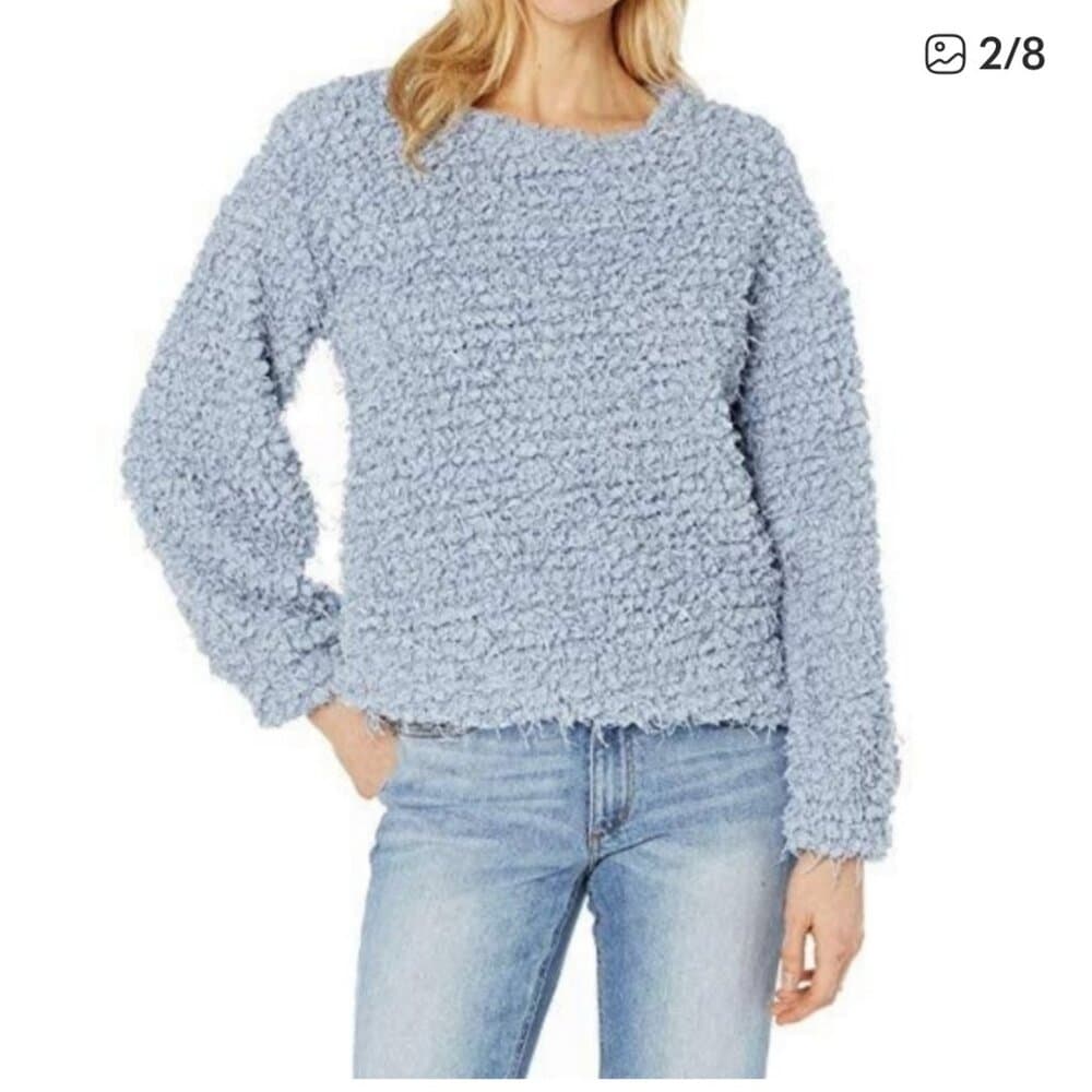 Vince Camuto Blue eyelash fringe textured crewneck sweater Size XS - Thumbnail 11