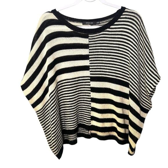 Epique Moi black and white striped knit poncho sweater. Size S/M - Thumbnail 8