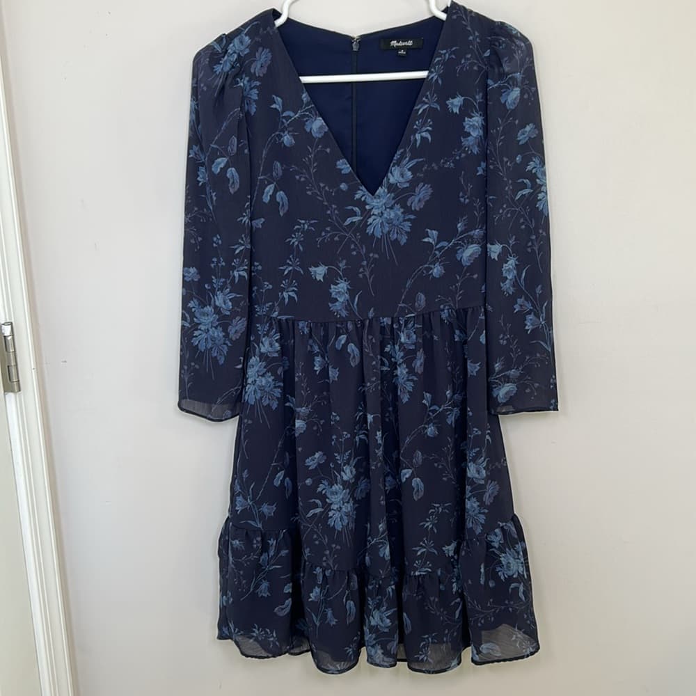 Madewell Blue Floral Dress 3/4 sleeve dress Size 0 - Thumbnail 6