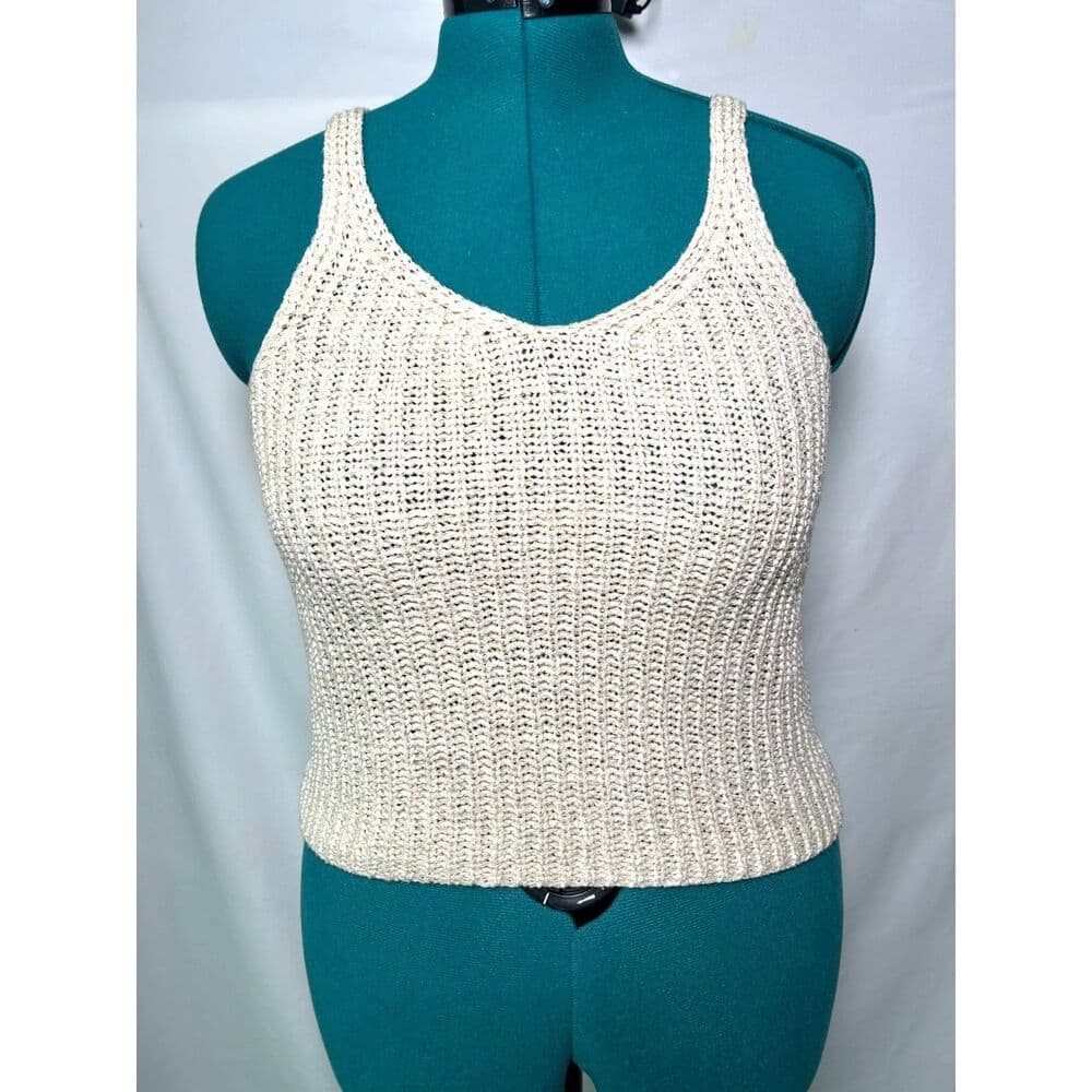 8 Red Butterflies cream crochet knit cropped boho festival tanktop Medium - Thumbnail 3