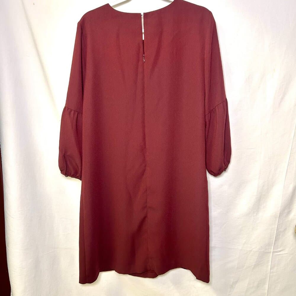 Ann Taylor Maroon Bell Sleeve Shift Dress Size 12 - Thumbnail 4