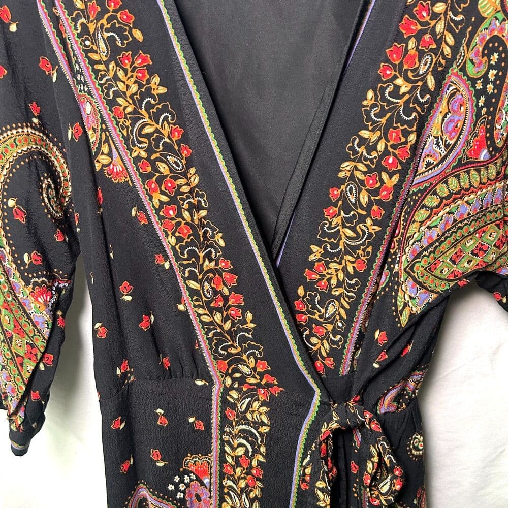 Zara Black Paisley Half-Wrap Festival Dress w/ Fringe Small - Thumbnail 4