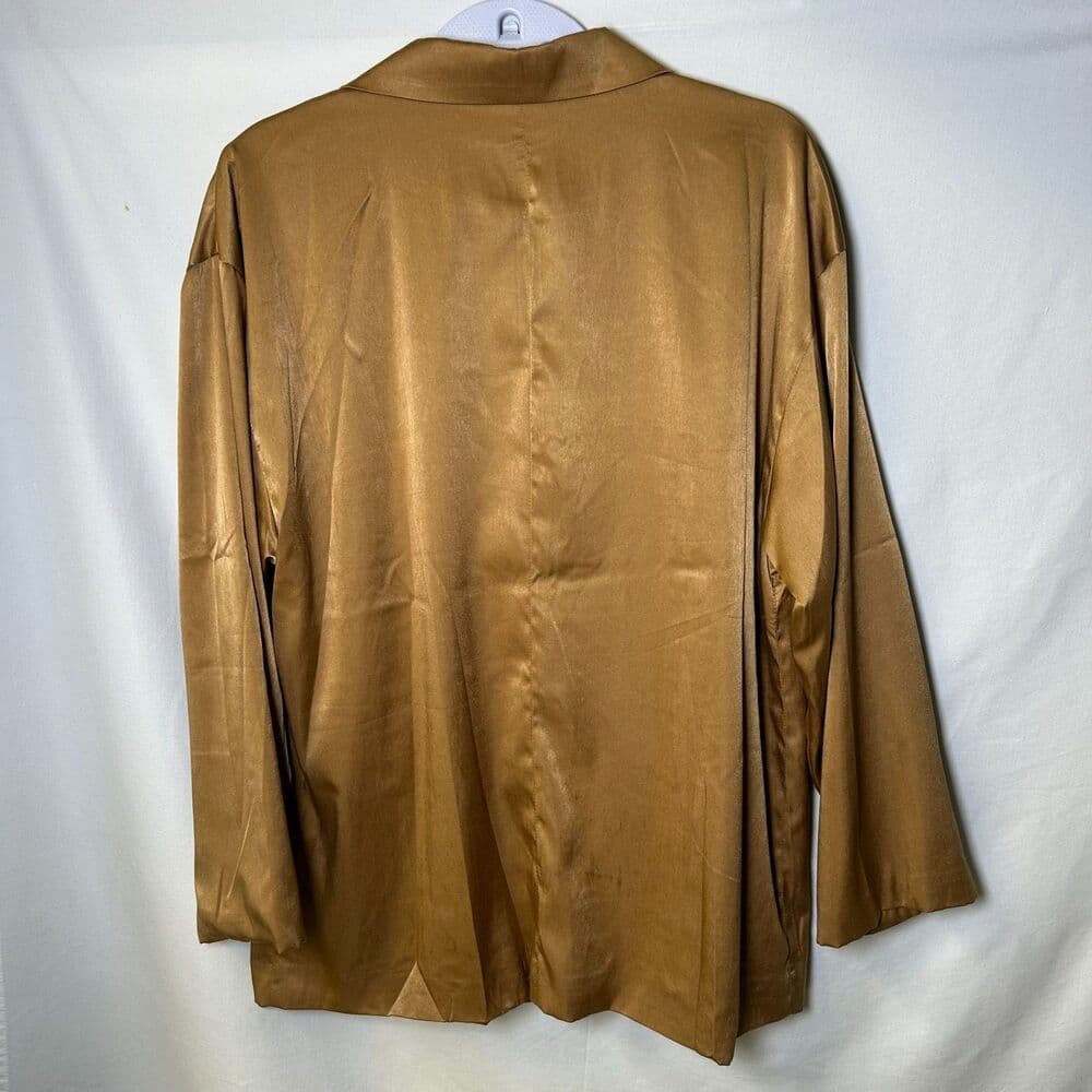 satin-finish single-button oversized gold color blazer medium - Thumbnail 3