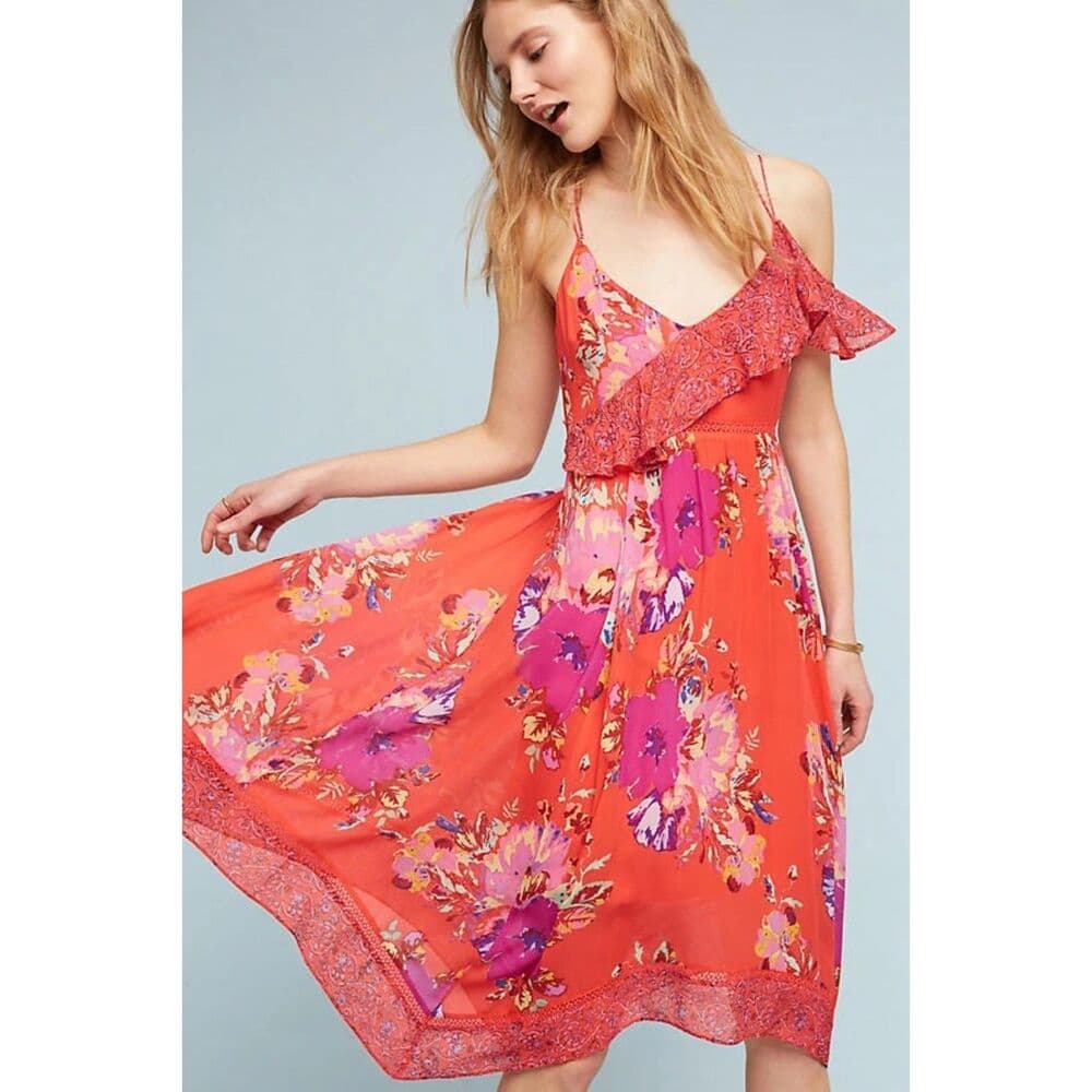 Anthropologie Maeve Grecia Red Off Shoulder Ruffle Dress Tomato Girl Coquette 0 - Thumbnail 12