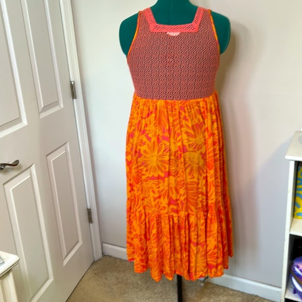 Free People Intimately Floral Orange Pink Sleeveless Dress Nightgown Size Small - Thumbnail 2
