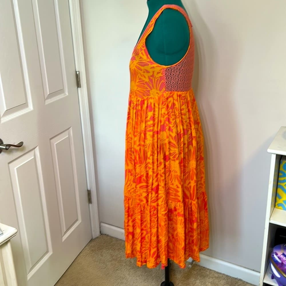 Free People Intimately Floral Orange Pink Sleeveless Dress Nightgown Size Small